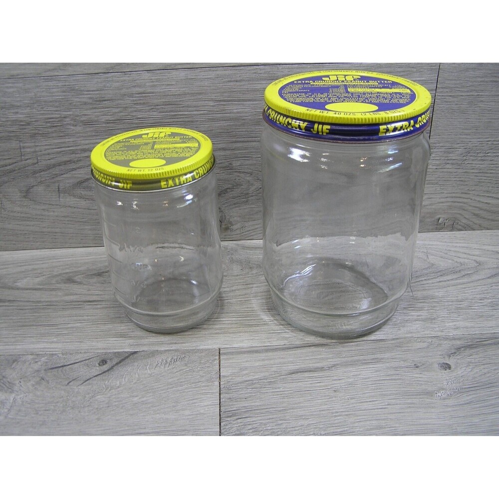 Lot of 2 Vintage Glass 12 and 40 Oz. Jif Peanut Butter Jars